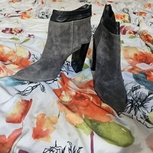 Saks Fifth Avenue Gray and Black Heeled Boots